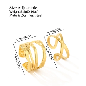 Detailed dimensions of adjustable stainless steel layered and crossover rings set