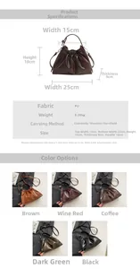 Detailed size chart and multi-color view of a pleated PU leather cloud handbag