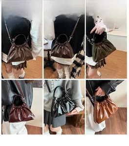 Multiple views showing various colors of pleated cloud bags on models in diverse poses