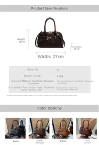 Detailed size specifications and color options for the Maillard style PU leather Boston bag