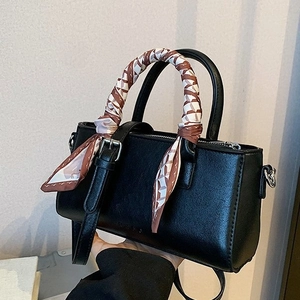 Dames Retro Leren Handtas Met Satijnen Sjaal Handvat Effen Kleur Minimalistisch Schoudertas Voor Dagelijks Stedelijk Werk
