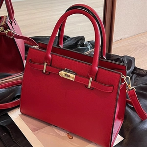 Borsa a Mano Donna Elegante in Pelle PU Classico Motivo Litchi Tracolla con Lucchetto Dorato Borsa Sposa Matrimonio Rosso Nero