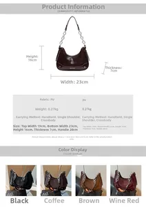 Détails du sac demi-lune en PU avec spécifications de taille et mesures de sangle