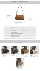 Detailed size guide and color options for the solid color retro PU shoulder bag