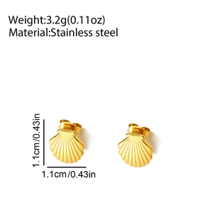 Macro shot of 1.1cm gold plated stainless steel shell stud earrings weighing 3.2g