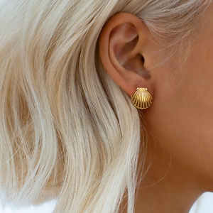 Stainless Steel Shell Stud Earrings Gold Plated Scallop Ocean Style Dainty Sea Jewelry For Women Elegant Non-Fading