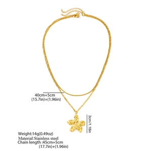 Detailed size specifications for the golden double-layer stainless steel floral necklace