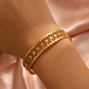 Stainless Steel Cuff Bracelet Hollow Geometric Mesh Adjustable Fashion Jewelry For Women Elegant Commute Style