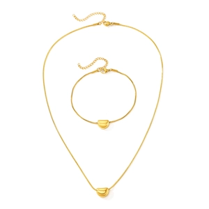 Gold bean pendant jewelry set with snake chain necklace and matching bracelet for women