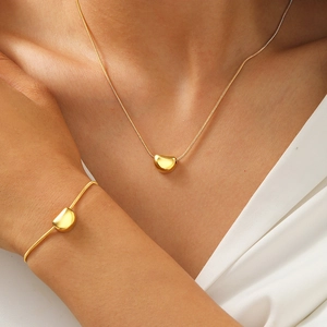 Minimalist Stainless Steel Jewelry For Women High Polish Bean Pendant Snake Chain Necklace And Bracelet Fashion Accessory