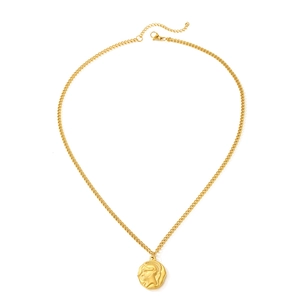 Collier vintage en acier inoxydable doré avec pendentif pièce de monnaie romaine antique