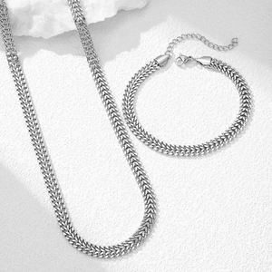 Set minimalista collana e bracciale a catena spessa in acciaio inossidabile argento