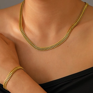 Collana E Bracciale In Acciaio Inossidabile Gioielli Catena Intrecciata Spiga Moda Minimalista Retro Per Uomini E Donne