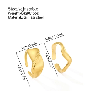 Detail view of adjustable gold stainless steel S-line ring with 4.4g weight and size specs