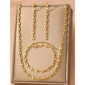 18K gold plated stainless steel coffee bean chain jewelry set with necklace and bracelet
