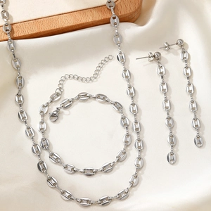 Hip hop style stainless steel coffee bean chain necklace and bracelet jewelry set