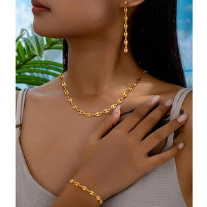 Necklace Bracelet Earrings Jewelry 18K Gold Plated Stainless Steel Coffee Bean Link Pig Nose Chain Vintage Hip Hop