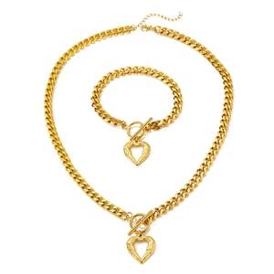 Parure de bijoux en acier inoxydable 18K avec pendentifs cœur ailé et fermoirs à bascule OT