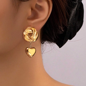 Stainless Steel Heart Drop Earrings For Women Elegant Twisted Spiral Knot Dangle Earrings High Polished Jewelry
