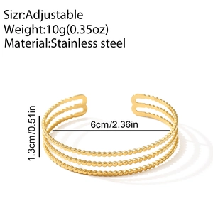 Detailed view of adjustable stainless steel cuff bracelet with three-row beaded texture