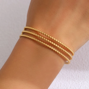 Stainless Steel Layered Beaded Cuff Bracelet Open Adjustable Geometric Fashion Simple Jewelry For Women