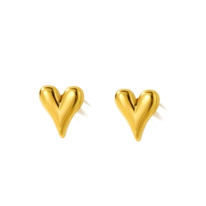Polished gold heart stud earrings with luxury textured design and minimalist style