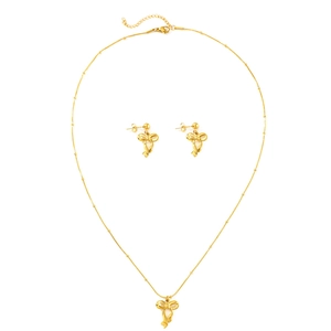 Parure de bijoux en acier inoxydable plaqué or 18k avec collier noeud et boucles d'oreilles