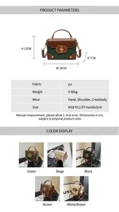 Detailed sizing chart and color options for the fashion PU leather crossbody square bag