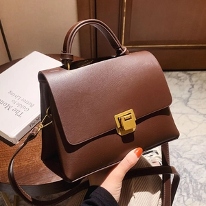 Damen Vintage PU Leder Kleine Quadratische Tasche High-End Retro Handtasche Vielseitige Umhängetasche Mit Gold Schloss Verschluss
