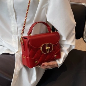 Retro PU Leather Denim Spliced Crossbody Handbag Women Golden Metal Buckle Top Handle Small Square Shoulder Bag