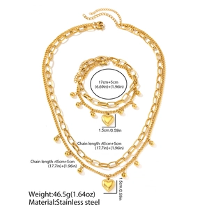 Dimensions détaillées de la parure de bijoux cœur double couche en acier inoxydable