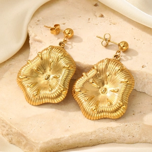 Boucles d'oreilles vintage en acier doré 18K avec pendentif floral sur soie