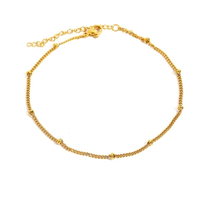 Elegant gold beaded anklet featuring a classic ball chain design with adjustable lobster clasp