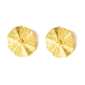 Retro golden round irregular earrings with hammer-textured finish for women