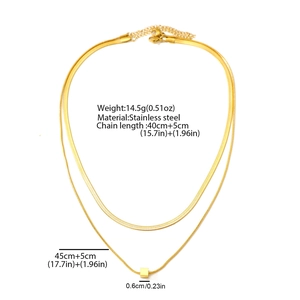 Close-up of double layer stainless steel snake chain with cube pendant and dimensions