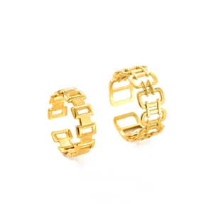 Adjustable gold stainless steel rings with minimalist rectangular chain hollow design