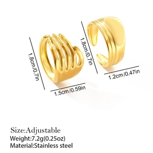Detail view of gold stainless steel adjustable ring set showing dimensions and 7.2g weight