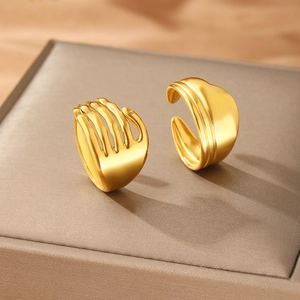 Irregular wide geometric rings set with 18K gold plated stainless steel on luxury box