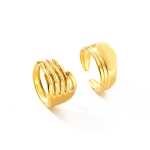 Minimalist 18K gold plated stainless steel irregular rings set with hand hug design