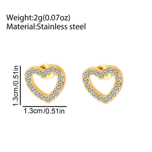 Detailed specs of heart shaped stainless steel stud earrings with cubic zirconia