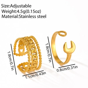 Detailed size specifications for gold plated stainless steel layered chain and wrench rings
