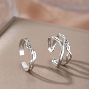 French vintage style gold braided stainless steel open rings for women elegant design