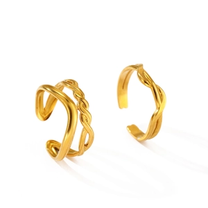 French vintage style woven gold open ring set with elegant twisted and wavy metal lines
