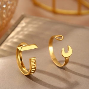 Minimalist stainless steel open rings with unique creative wrench and industrial designs