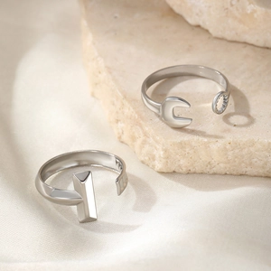Minimalist silver stainless steel wrench and T-shape open adjustable ring set for women