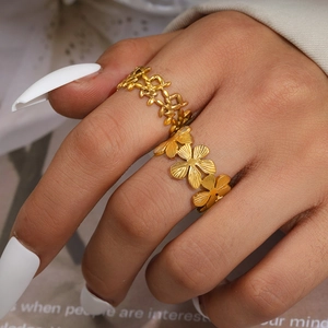 Anelli Regolabili Fiore Foglia Placcati Oro 18K Acciaio Inossidabile Anello Aperto Gioielli Vintage Retrò Francese Per Donna