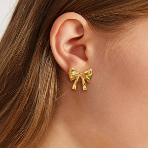 Bowknot Stud Earrings Stainless Steel Minimalist Niche Design Polished High Shine Fashion Jewelry For Women