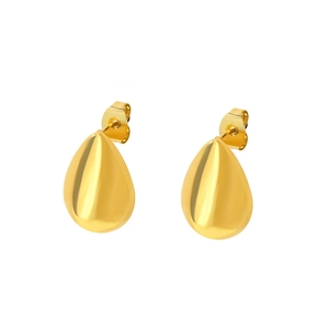 Elegant 18K gold teardrop stud earrings with a polished mirror finish for women