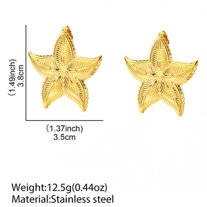 Detailed view of starfish earrings in gold finish with precise size measurements