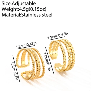Detailed size chart of a 3-layer stainless steel ring with weight and adjustable dimensions